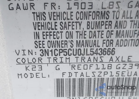 2018 Nissan Kicks Sv from USA, damaged, VIN 3N1CP5CU0JL543666